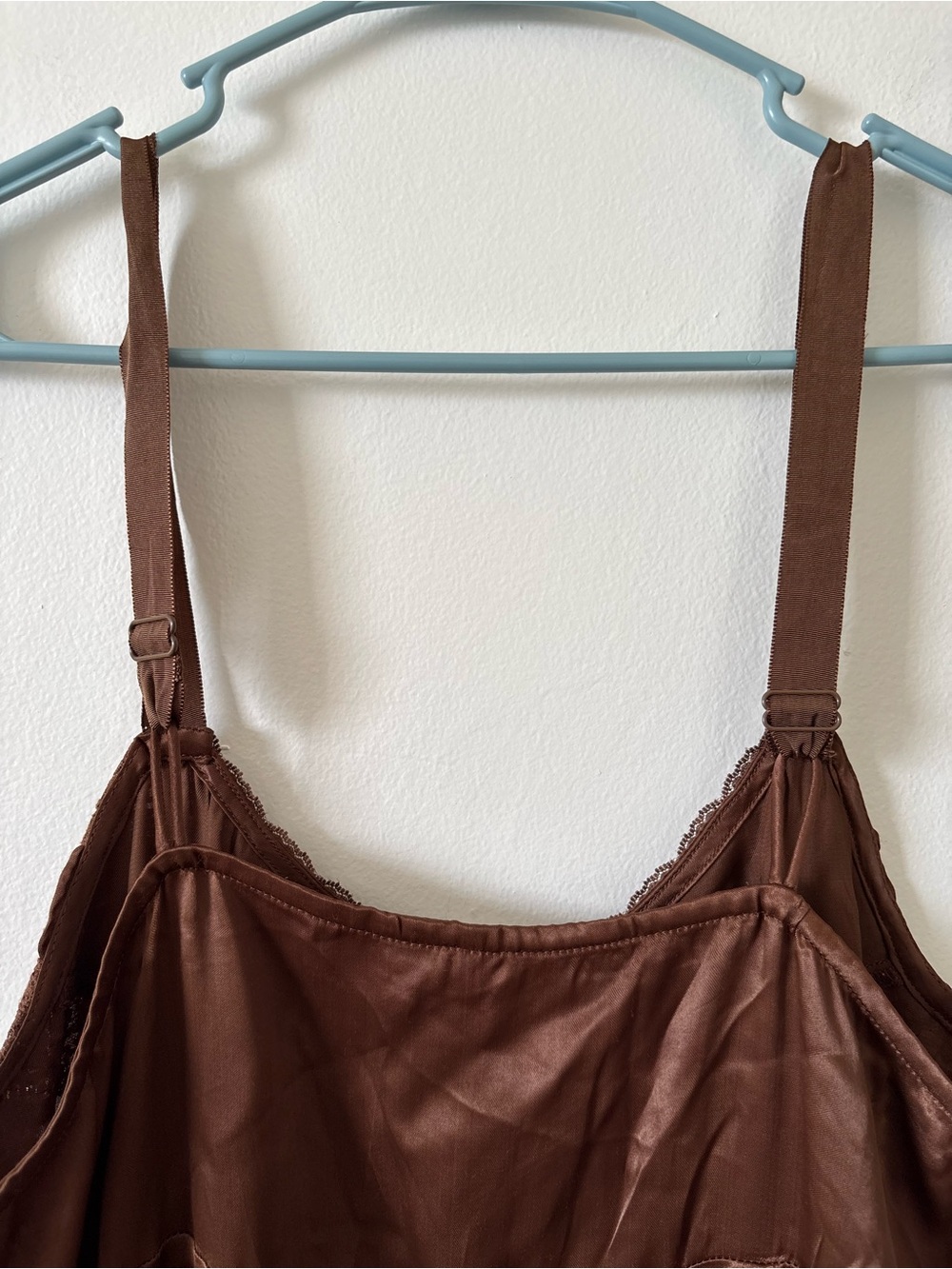 Free People Chocolate Brown Satin Lace Trim Slip Dress - Picture 10 of 12